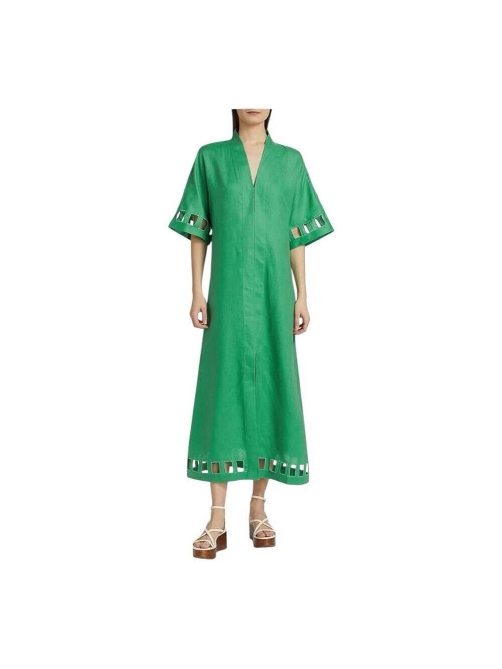 Women's Figue Adelaide Green Cut-Out Linen Midi Size L***. No belt
